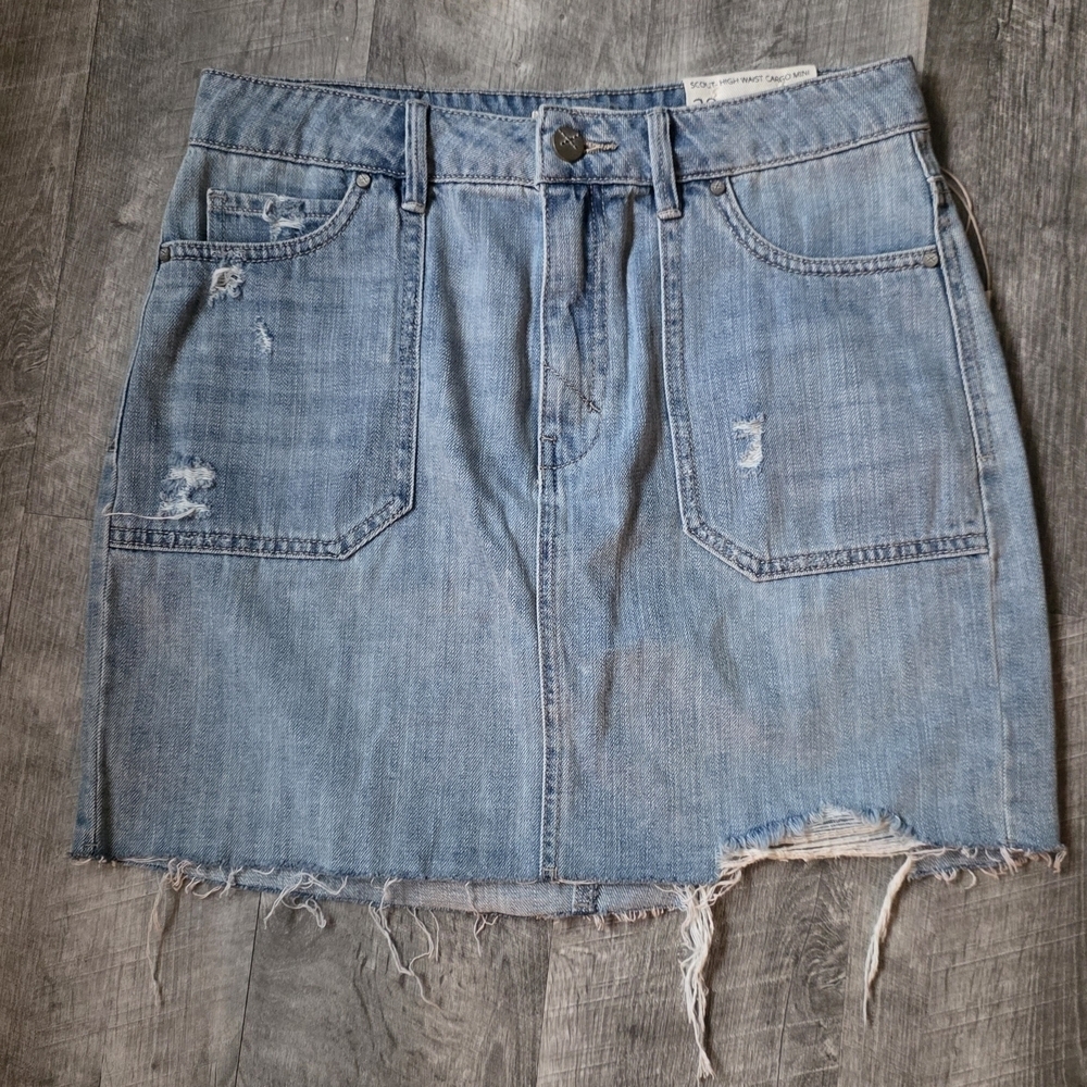 Denim Blue Frayed Hem Mini Skirt
